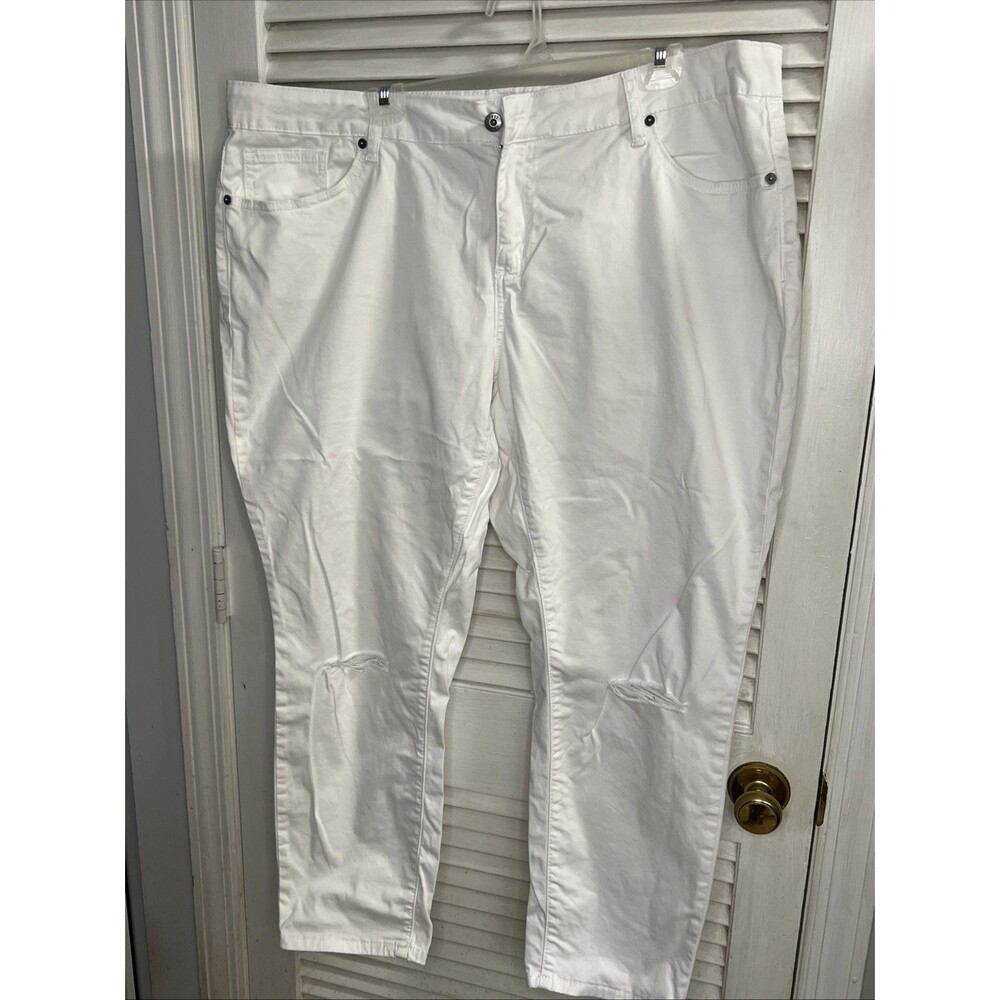 True Craft Curvy Jeans Womens 20 , White Stretch Distressed Hi-Rise, Classic